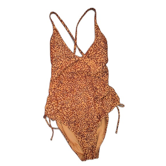 Women's Shade and Shore Side Tie Plunge One Piece Swimsuit Animal Print Large - Picture 3 of 6